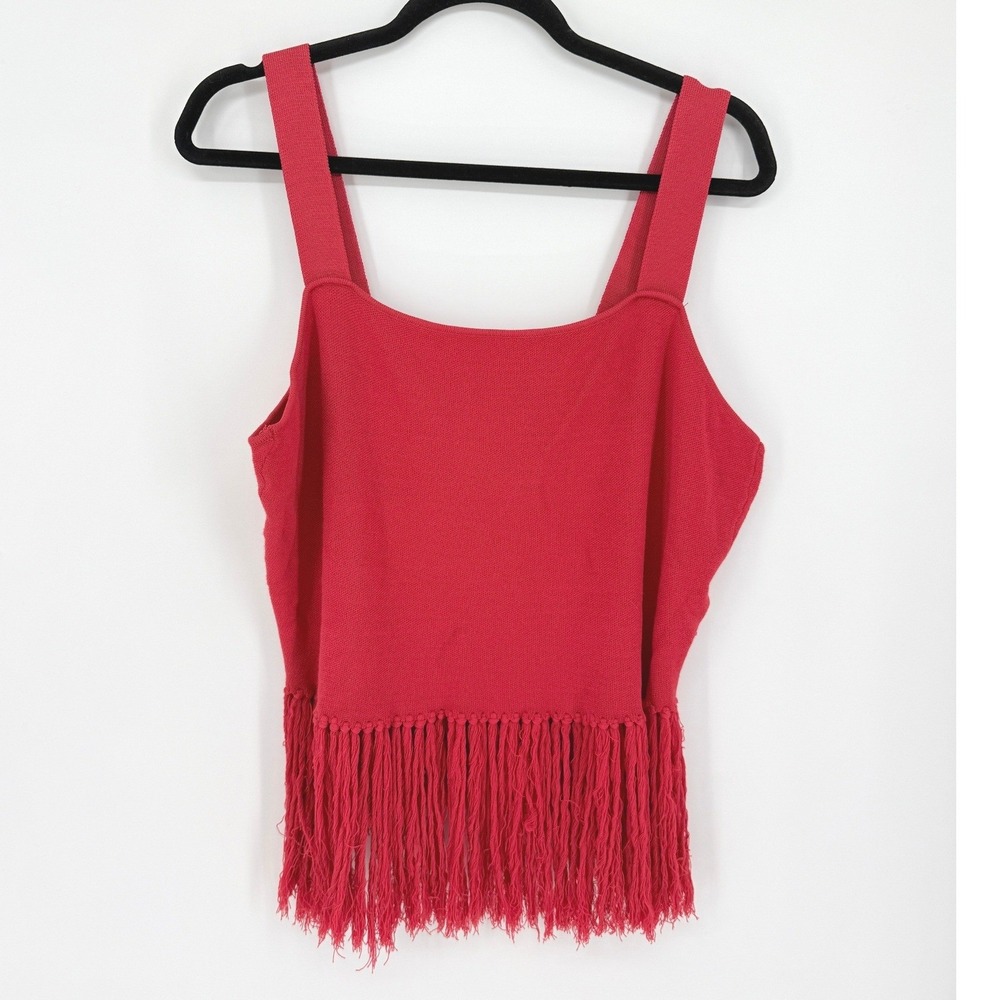 Eloquii Anthropologie Red Fringe Knit Tank Top Plus 18 Boho Coastal Cowgirl Indi